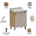 Ver imagem 4 de Balcão de Cozinha com Tampo 60cm 2 Portas Freijó/cinammon L01 - Mpozenato