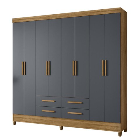 Guarda Roupa Florida Quarto Casal com 8 Portas e 4 Gavetas Freijo/cinza