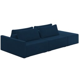 Sofá Ilha Modular para Sala 252cm com Puff Dublin K01 Veludo Azul Marinho - Lyam Decor - 1