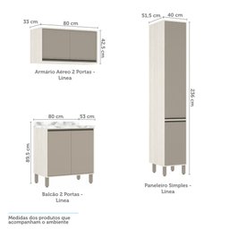 Cozinha Completa Modulada 8 Peças Vidro Reflecta, Paneleiros Armários e Balcões Linea Luciane Móveis - 6