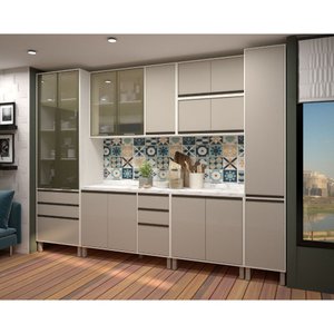 Cozinha Completa Modulada 8 Peças Vidro Reflecta, Paneleiros Armários e Balcões Linea Luciane Móveis