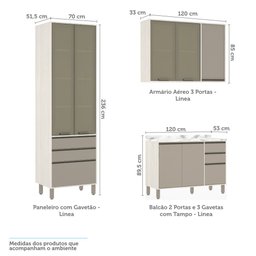 Cozinha Completa Modulada 8 Peças Vidro Reflecta, Paneleiros Armários e Balcões Linea Luciane Móveis - 5