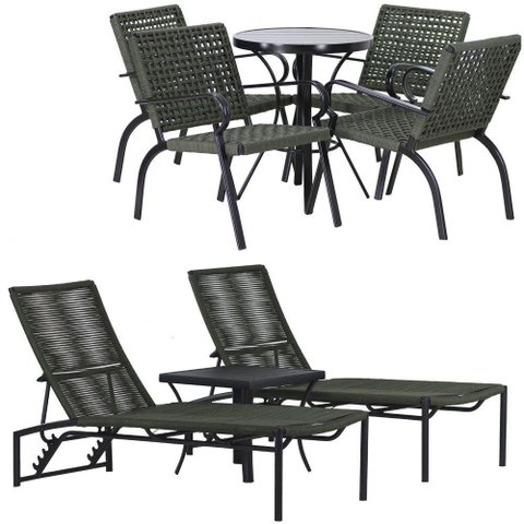 2 Espreguiçadeiras e Cadeiras e Mesa Piscina Jardim Trama Verde