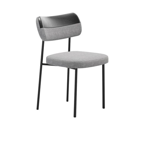 Cadeira Estofada Mila para Sala Jantar Gourmet em Aço-curíssimo Whisky-linho Cinza-edecasamoveis