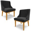 Ver imagem 1 de Kit 2 Cadeiras Decorativas Sala de Jantar Base Fixa de Madeira Firenze Veludo Preto/Castanho G19 - G