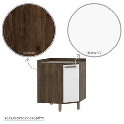 Balcão para Cozinha Canto Diagonal com Tampo 1 Porta Branco Uv Sara Luciane - 4