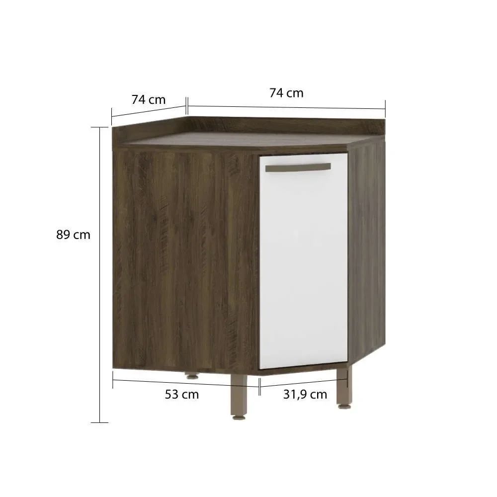 Balcão para Cozinha Canto Diagonal com Tampo 1 Porta Branco Uv Sara Luciane - 3