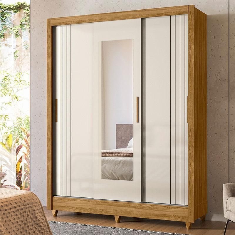 マサル③⑤⑦ Guarda Roupa Casal Ambiente Bolívia 3 Portas Freijó Off White com