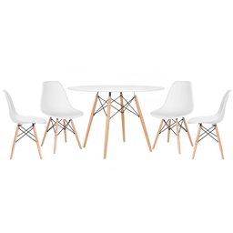 Conjunto de Mesa Redonda Eames 120cm Branco + 4 Cadeiras Eiffel Dsw Branco - 1