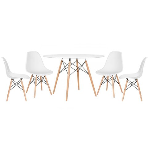 Conjunto de Mesa Redonda Eames 120cm Branco + 4 Cadeiras Eiffel Dsw Branco