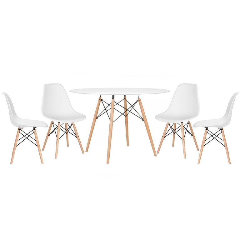 Conjunto de Mesa Redonda Eames 120cm Branco + 4 Cadeiras Eiffel Dsw Branco