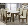 Conjunto Mesa de Jantar Miami 6 Cadeiras Vitreo 1,37 x 0,80 - Castanho/Branco Off - Dobuê - 1