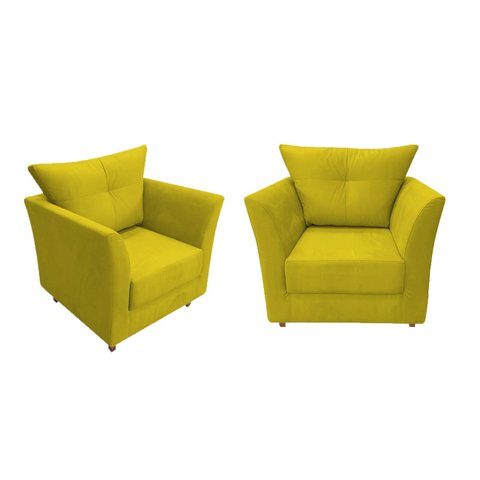 Kit 2 Poltronas Decorativa Isis Couro Amarelo Pés Madeira Ms Decor