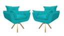 Ver imagem 1 de Kit 2 Poltronas Decorativa Opala Base Giratória Suede Azul Tifany Mz Decor