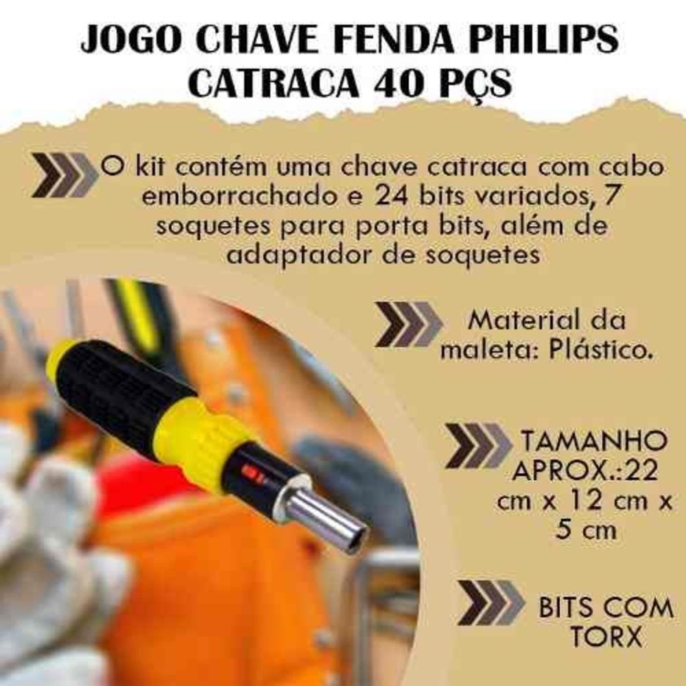 Jogo Chave Fenda Philips Catraca 40 Pçs Ponteiras - 3