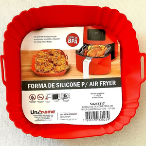 Cesto para Air Fryer Lavavel Quadrada Silicone Vermelho 21cm. Unyhome