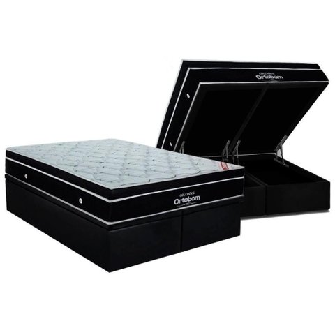Cama Box Baú King: Colchão Molas Superpocket Ensacadas Ortobom Elegant + Base Crc Suede Black (