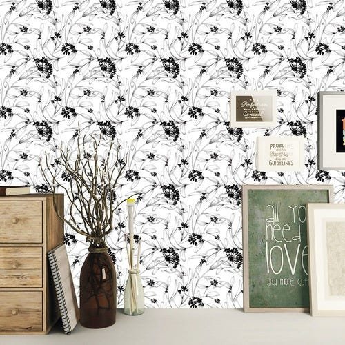 Papel De Parede Floral Preto E Branco Delicado 310x58cm - 3