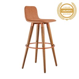 Kit 2 Banquetas Altas Luxo Versatil Aço Cobre Linho Terracota Base Carvalho - 3