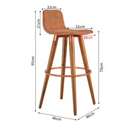 Kit 2 Banquetas Altas Luxo Versatil Aço Cobre Linho Terracota Base Carvalho - 5