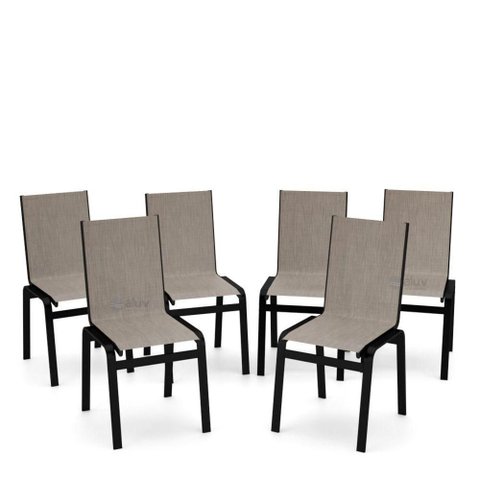 Kit 6 Cadeiras Jantar Gourmet Alumínio Preto Tela Mocca
