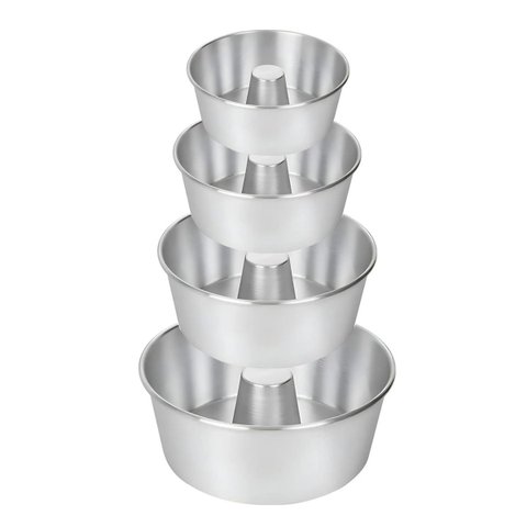 Kit 4 Forma Assadeira Redonda Bolo Pudim C/ Canudo Aluminio