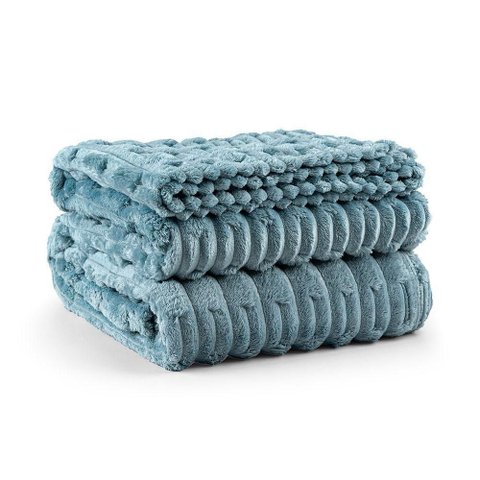 Cobertor Coberta Queen 2,40x2,20 Manta Ultrasoft Alto Relevo Extra Macia Turmalina Azul - 100% Poli