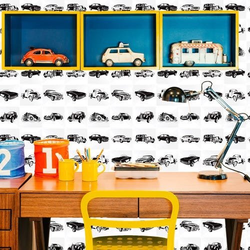 Papel De Parede Carros Antigos Vintage, Lavável 310x58cm - 1