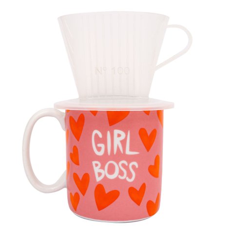 CANECA CILINDRICA COM COADOR LOVE CANECAS GIRL BOSS