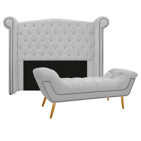 Kit Cabeceira 100 cm Suede + Calçadeira Madrid Branco
