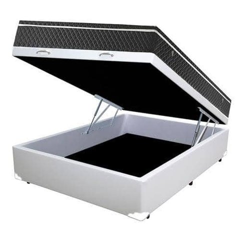 Cama Box Baú Casal Conforto Sintético Branco + Colchão Casal Conforto Espuma D23 Com EPS 20x138x188