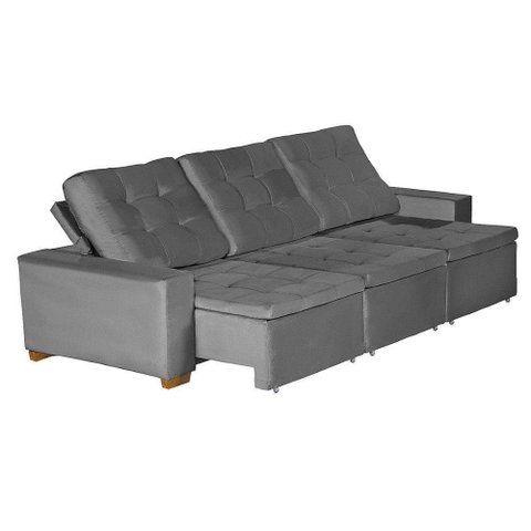 Sofá Modular 6 Lugares 3.05M Retrátil E Reclinável Cinza