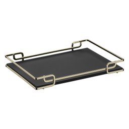 Bandeja Multiuso Hara Luana Tampo Couríssimo Preto 39x70 Cm:Champagne - 1