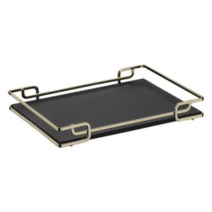 Bandeja Multiuso Hara Luana Tampo Couríssimo Preto 39x70 Cm:Champagne