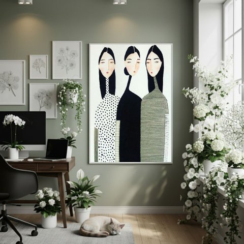 Quadro Decor Grupinho de Três 70x50cm Mold Preta