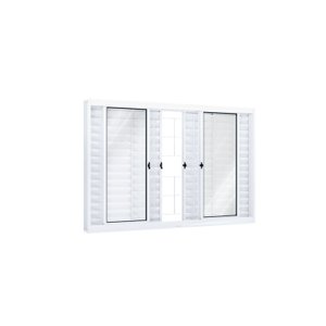 Janela de Aço Veneziana 100x200cm 6 Folhas com Grade Quadrada e Vidro Riobras