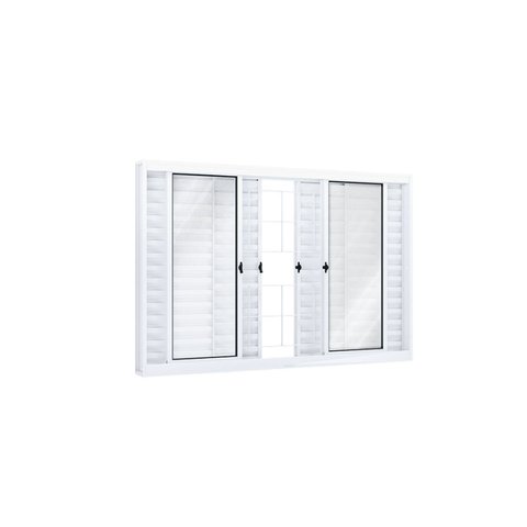 Janela de Aço Veneziana 100x200cm 6 Folhas com Grade Quadrada e Vidro Riobras
