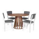 Ver imagem 1 de Mesa de Jantar Redonda Gabi Noronha com 4 Cadeiras Estofadas Ella Branco/cinza Escuro