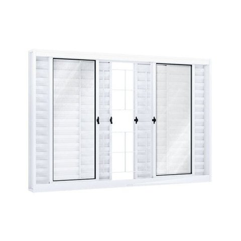 Janela de Aço Veneziana 120x150cm 6 Folhas com Grade Quadrada e Vidro Riobras