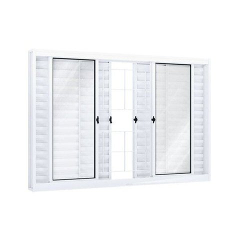 Janela de Aço Veneziana 120x150cm 6 Folhas com Grade Quadrada e Vidro Riobras Branco
