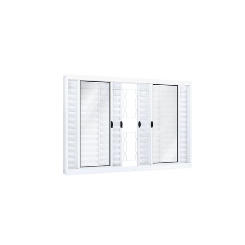Janela de Aço Veneziana 120x150cm 6 Folhas com Grade Mosaico e Vidro Riobras Branco