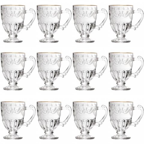 Conjunto 12 Xicaras Cristal 190ml Borda Fio de Ouro Imperial