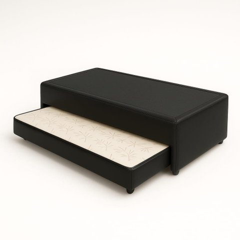 Bicama Box Solteiro 88x188 com Auxiliar de Espuma - Corino Preto