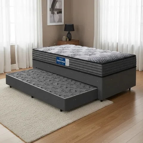 Cama Box + Colchão Espuma Double Face Comfort Force D60 Probel com Auxiliar Solteiro 88cm