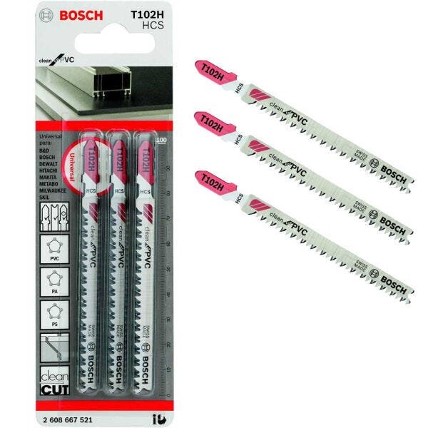 Lâmina para Serra Tico Tico para PVC Bosch T102H 3 Peças 2608667521-000 - 1