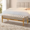 Ver imagem 1 de Recamier Base em Madeira Puerto 1,83m Capitonê Linho Bege