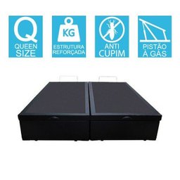 Base Cama Box Baú Bipartido Queen Size Couro Sintético Preto 43x158x198 - 2