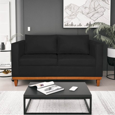 Sofá 3 Lugares Europa 180 cm Estilo Conforto e Elegância Corano Preto - ADJ Decor