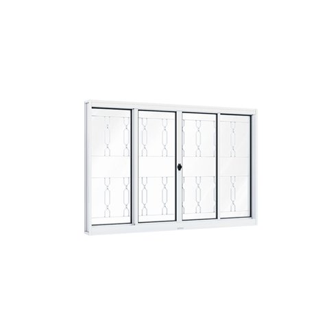 Janela de Aço de Correr 120x150cm 4 Folhas com Grade Mosaico e Vidro Riobras