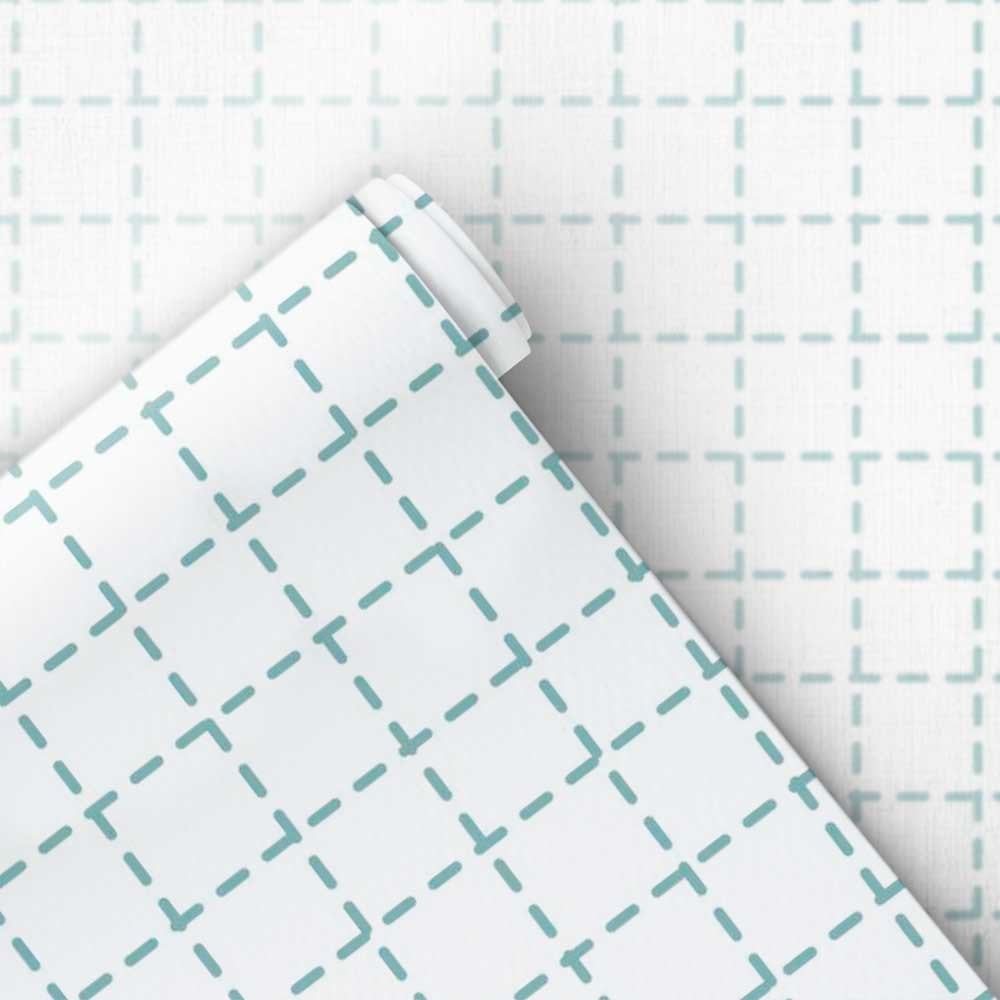 Papel de Parede Infantil - Quadriculado Traços Azul Arte Destaque 1,50 Metros - 4